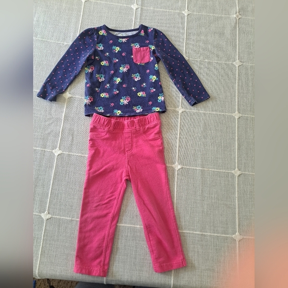 Jumping Beans Toddler Girl Outfit Floral Long Sleeve Top & Pink Pants - Picture 1 of 4